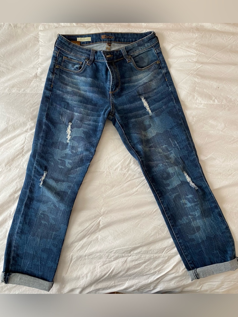 Kut from the Kloth REESE Ankle Distressed Camo Straight Leg Jeans LIKE NEW!